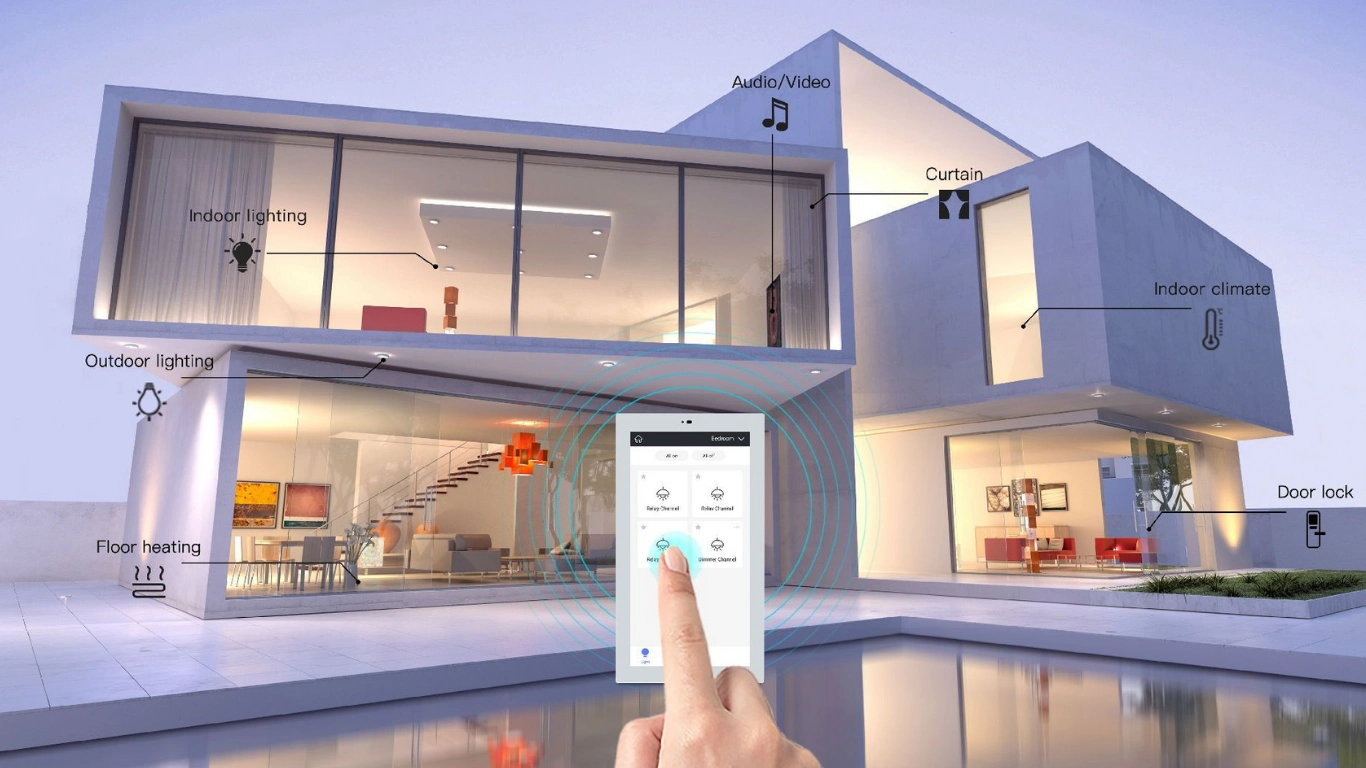 Smart home automation system controlling lighting, climate, curtains and security